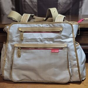 Skip Hop Tan and Cream Striped Duffel Bag